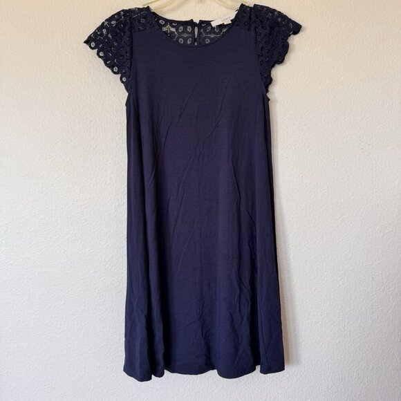 Loft Dress Navy Blue XXS Petite Lace Cutout Back Swing Dress Casual - Picture 1 of 7